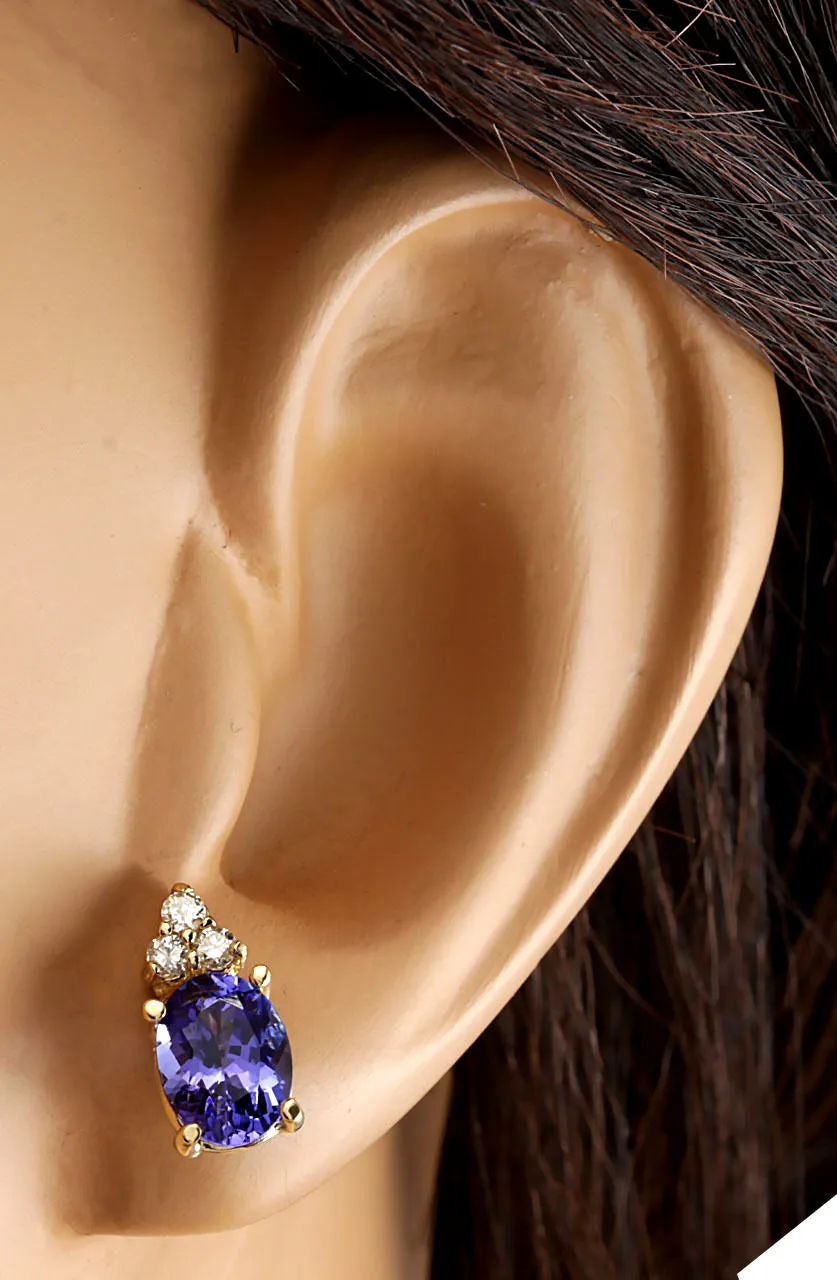 2.79 Carat Natural Tanzanite 14K Yellow Gold Diamond Earrings