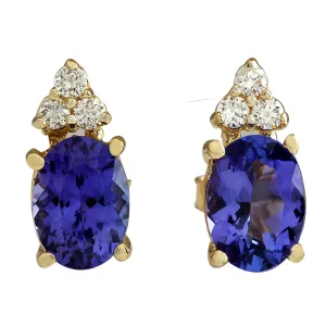 2.79 Carat Natural Tanzanite 14K Yellow Gold Diamond Earrings