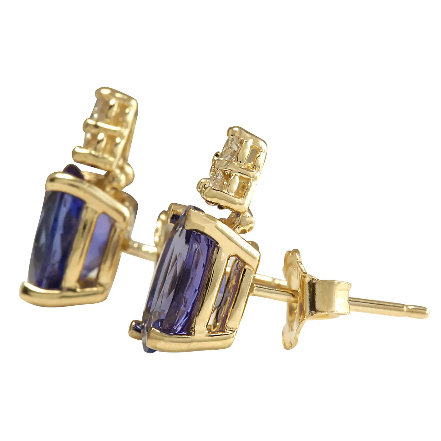 2.79 Carat Natural Tanzanite 14K Yellow Gold Diamond Earrings