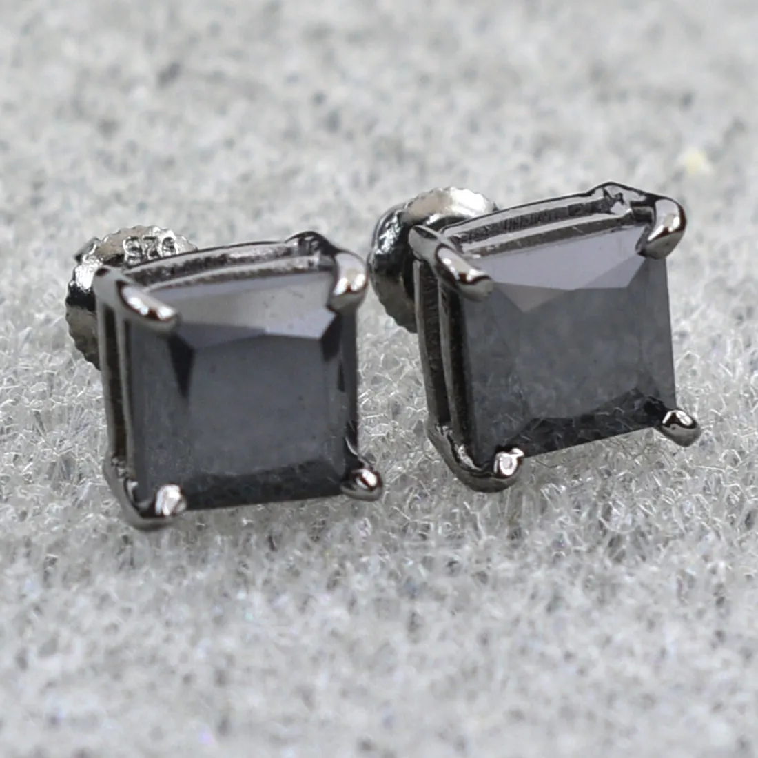 3 Ct Certified Princess Cut Black Diamond Solitaire Studs in Prong Setting, Great Shine & Luster