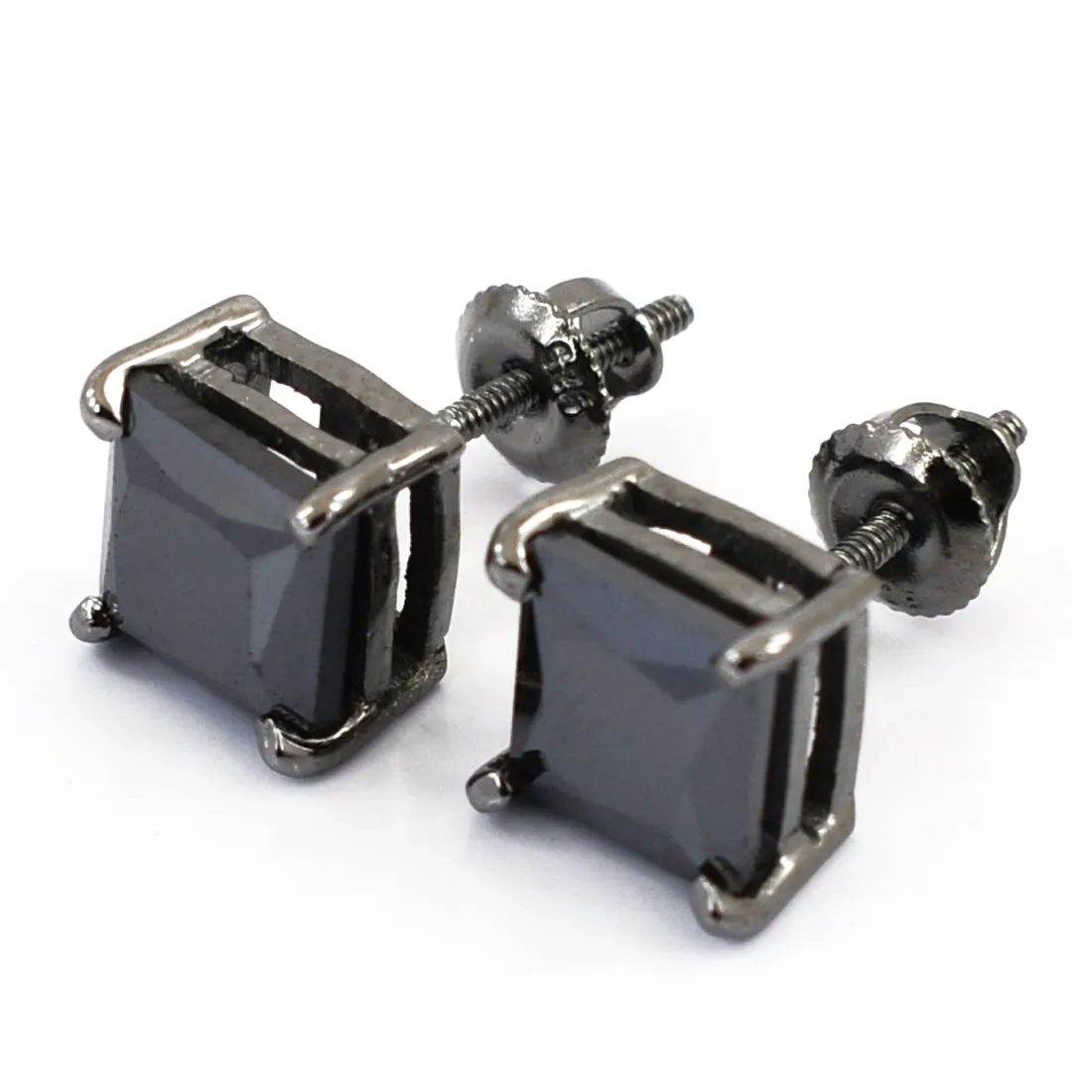 3 Ct Certified Princess Cut Black Diamond Solitaire Studs in Prong Setting, Great Shine & Luster