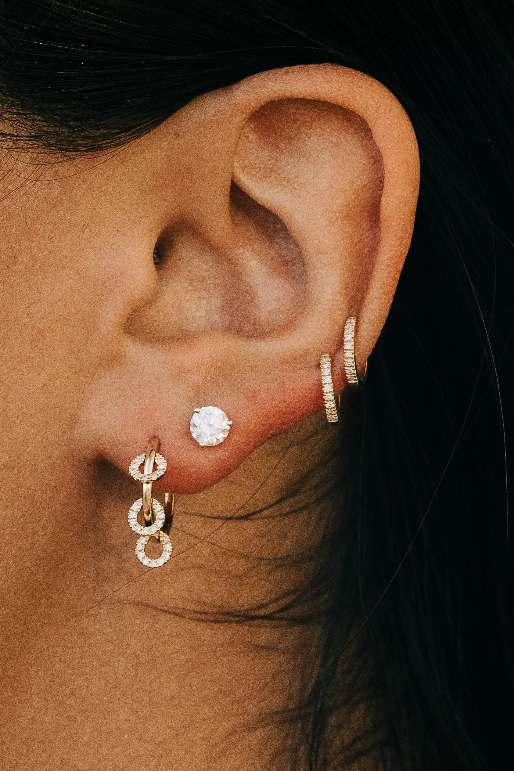 3 Pave Circle Charm Hoops