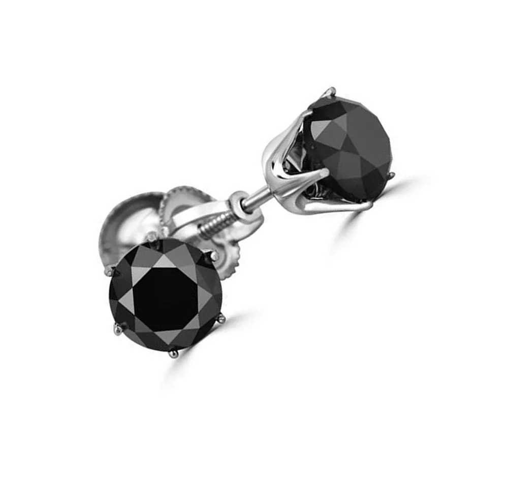 3.00 Ct AAA Certified Black Diamond Solitaire Studs in 925 Silver, Elegant Look- Great Gift for Anniversary