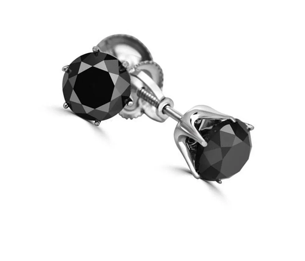 3.00 Ct AAA Certified Black Diamond Solitaire Studs in 925 Silver, Elegant Look- Great Gift for Anniversary