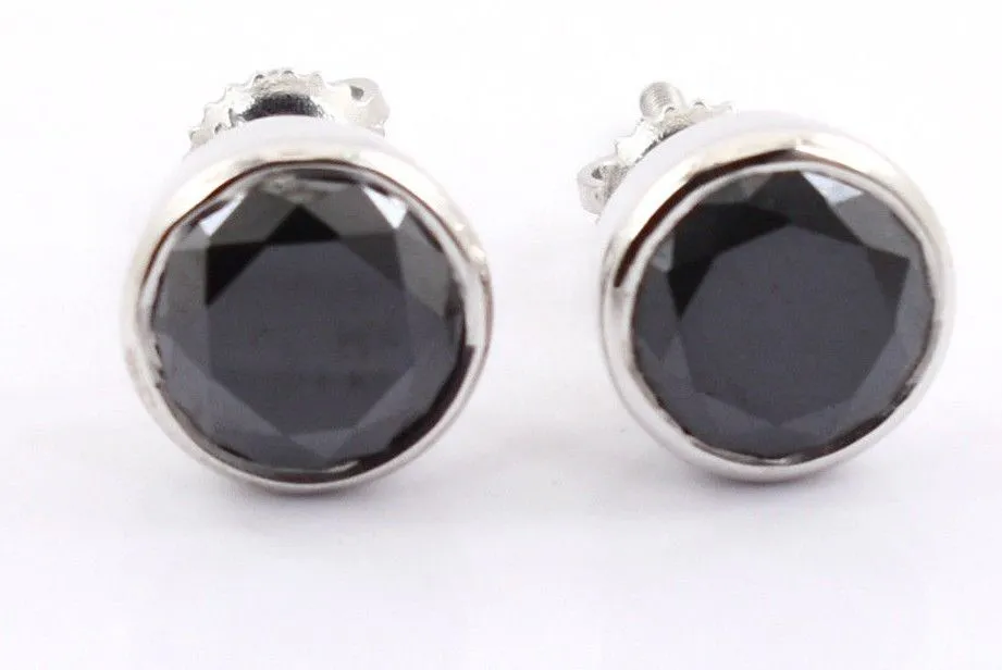 3.00 Ct AAA Certified Black Diamond Solitaire Studs in Bezel Setting, Amazing Collection with Great Luster