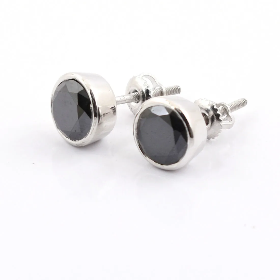 3.00 Ct AAA Certified Black Diamond Solitaire Studs in Bezel Setting, Amazing Collection with Great Luster