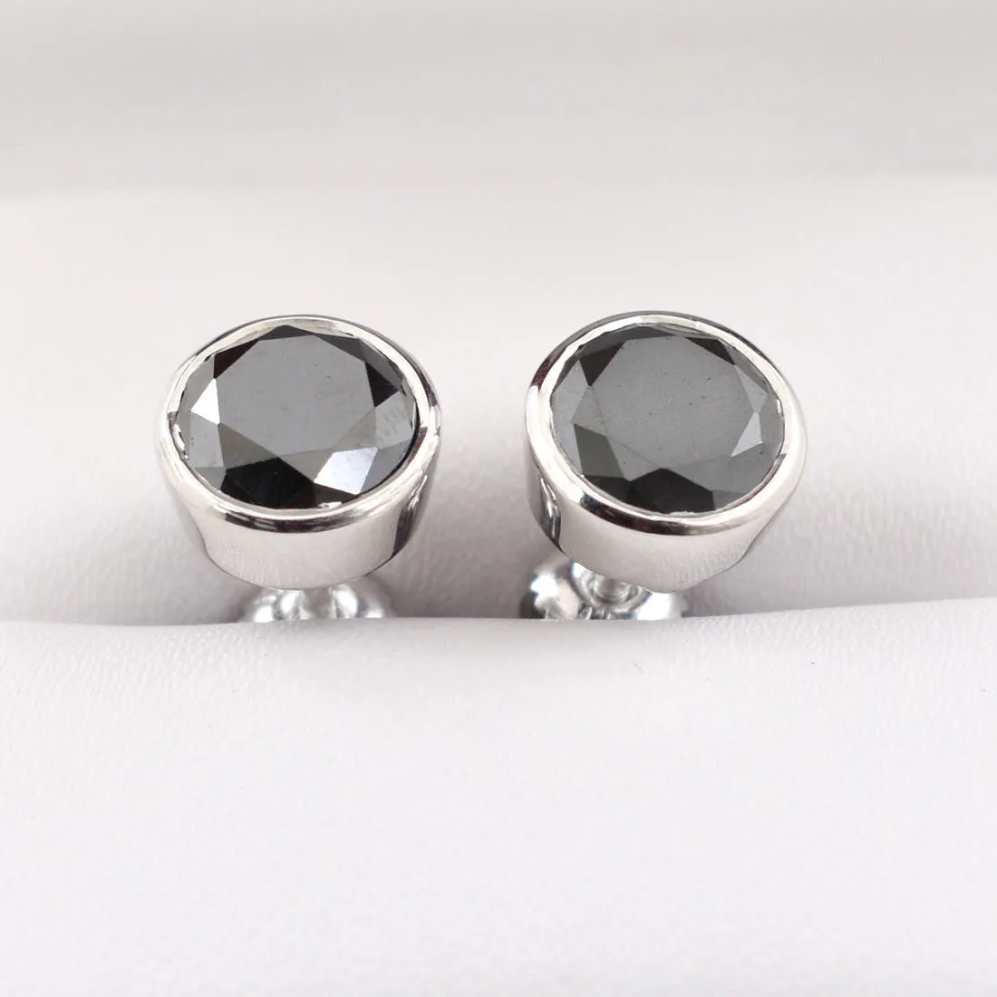 3.00 Ct AAA Certified Black Diamond Solitaire Studs in Bezel Setting, Amazing Collection with Great Luster