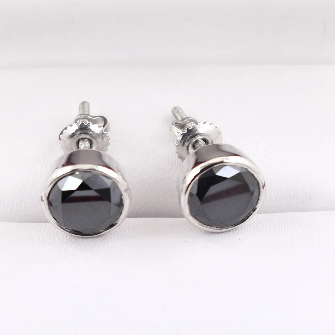 3.00 Ct AAA Certified Black Diamond Solitaire Studs in Bezel Setting, Amazing Collection with Great Luster