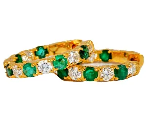 3.34ct natural emerald diamonds hoop earrings 14kt yellow gold inside out