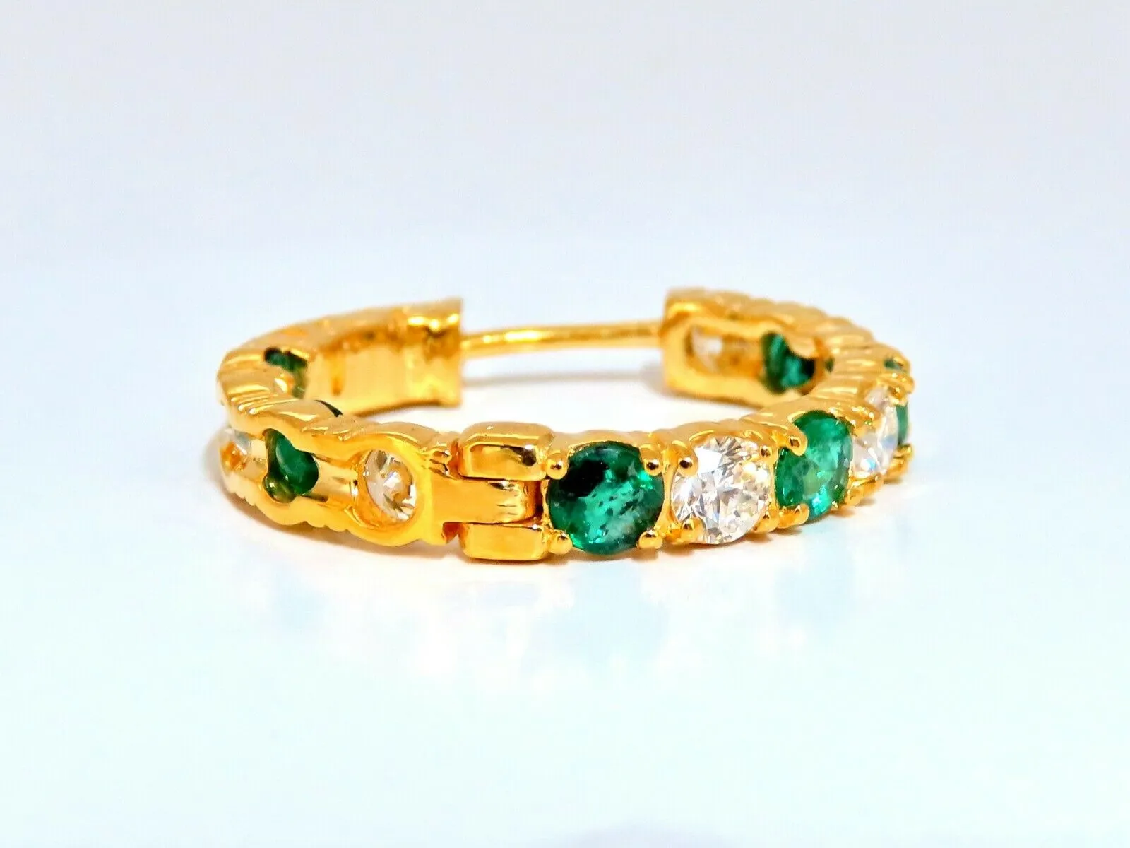 3.34ct natural emerald diamonds hoop earrings 14kt yellow gold inside out