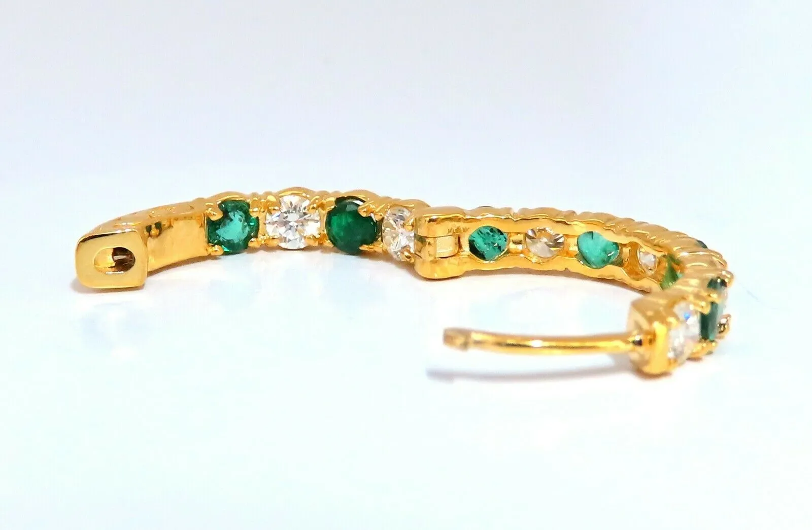 3.34ct natural emerald diamonds hoop earrings 14kt yellow gold inside out