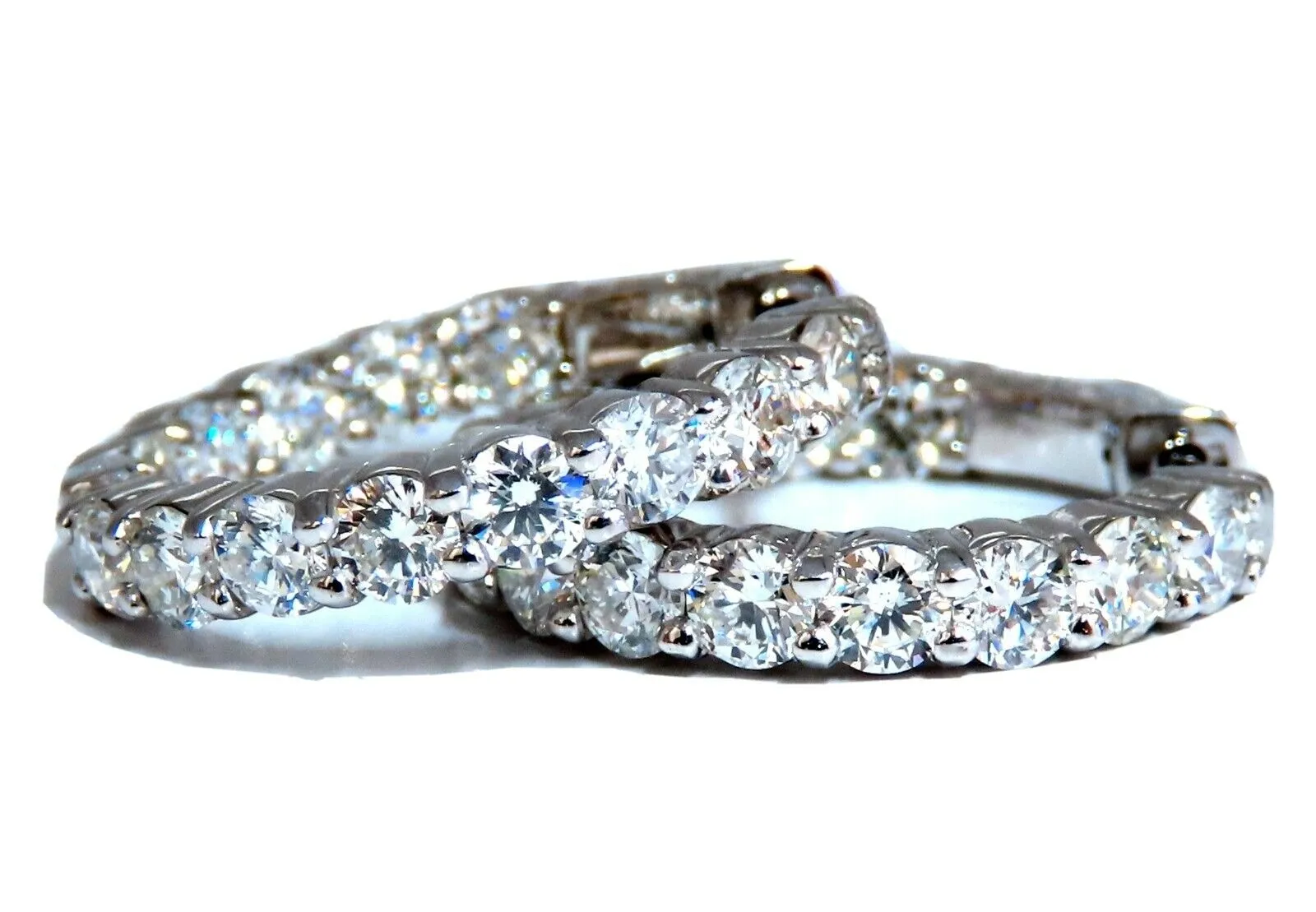 3.36ct Natural Round Diamond hoop earrings 14kt 22mm share prong press button