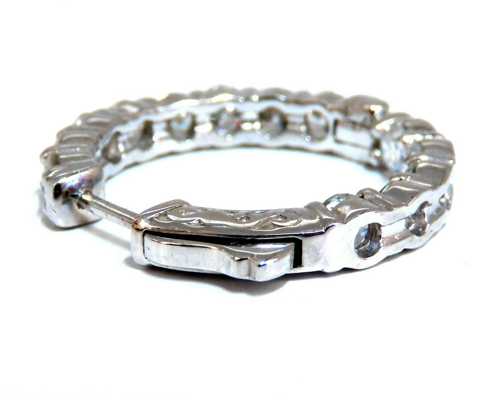 3.36ct Natural Round Diamond hoop earrings 14kt 22mm share prong press button