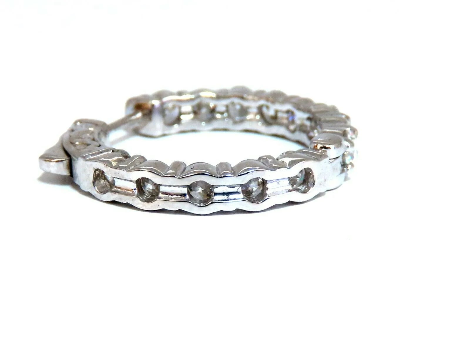3.36ct Natural Round Diamond hoop earrings 14kt 22mm share prong press button