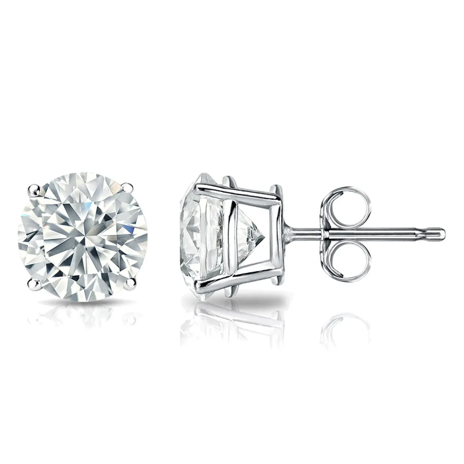 3/4 Carat Round 14K White Gold 4 Prong Basket Set Diamond Solitaire Stud Earrings