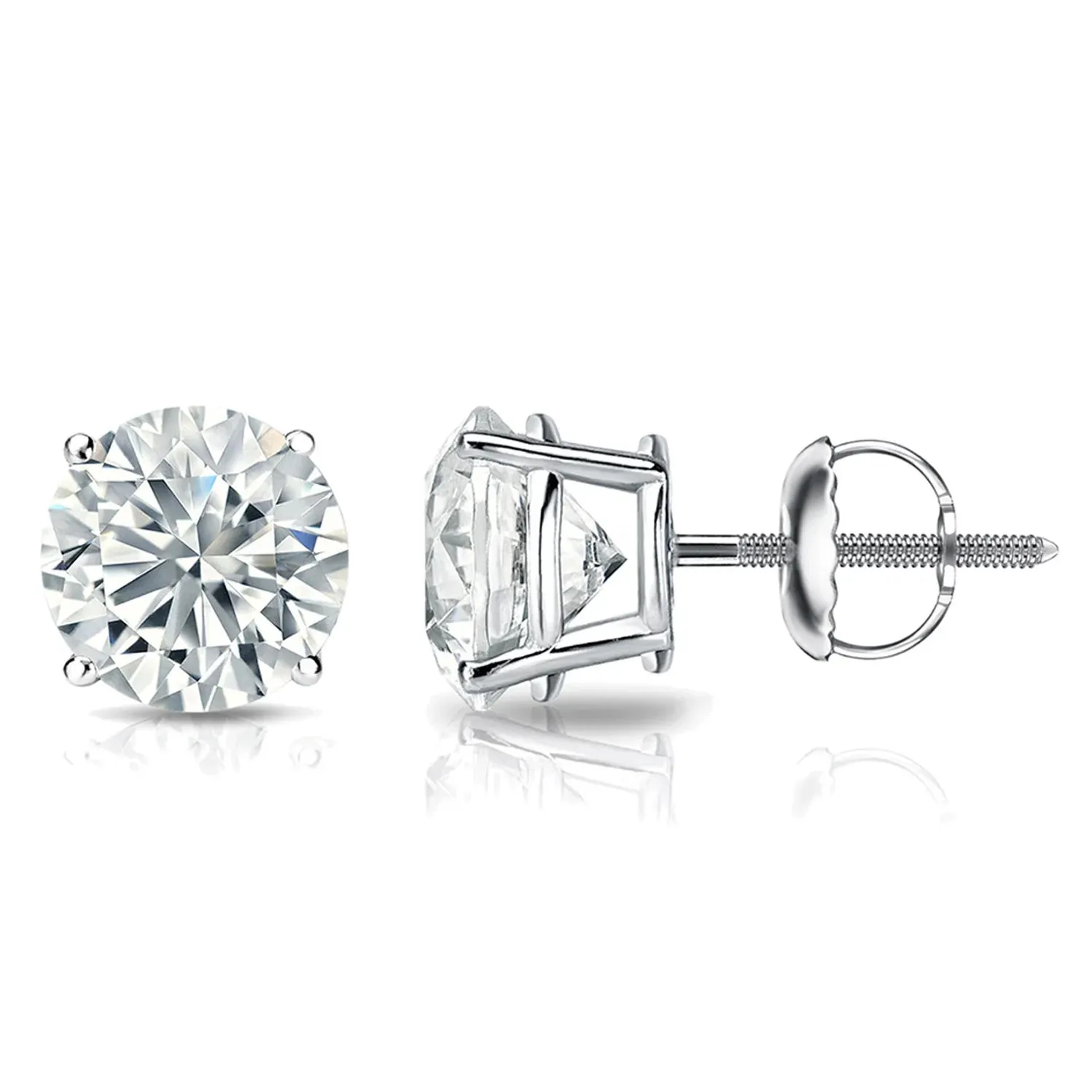 3/4 Carat Round 14K White Gold 4 Prong Basket Set Diamond Solitaire Stud Earrings
