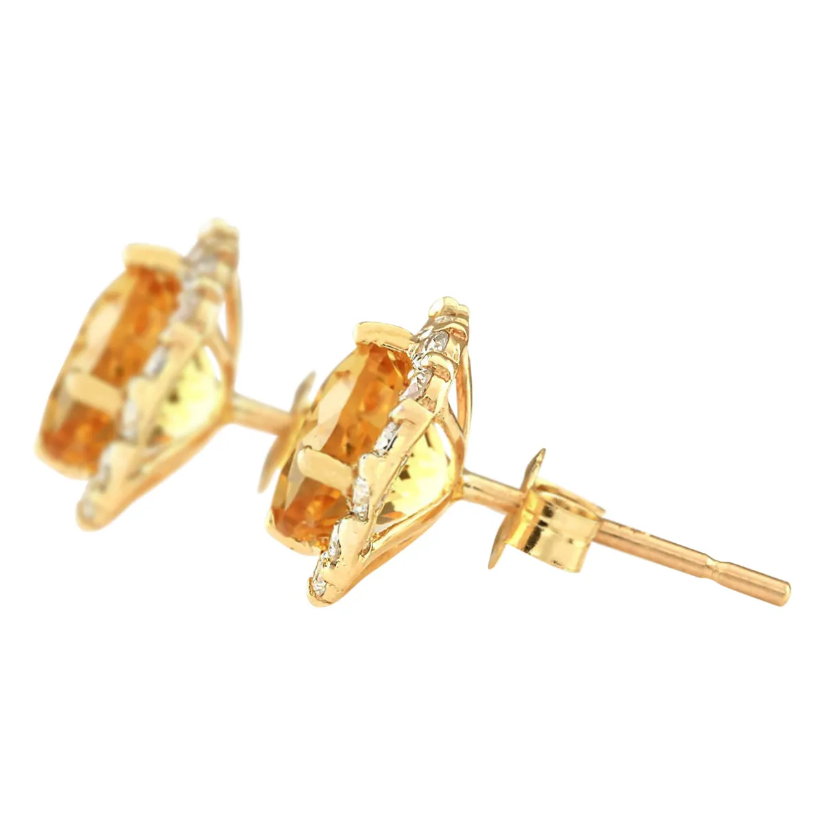 3.65 Carat Natural Citrine 14K Yellow Gold Diamond Earrings