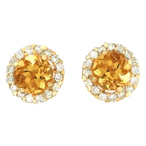 3.65 Carat Natural Citrine 14K Yellow Gold Diamond Earrings