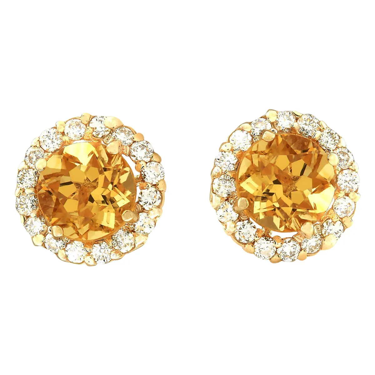 3.65 Carat Natural Citrine 14K Yellow Gold Diamond Earrings