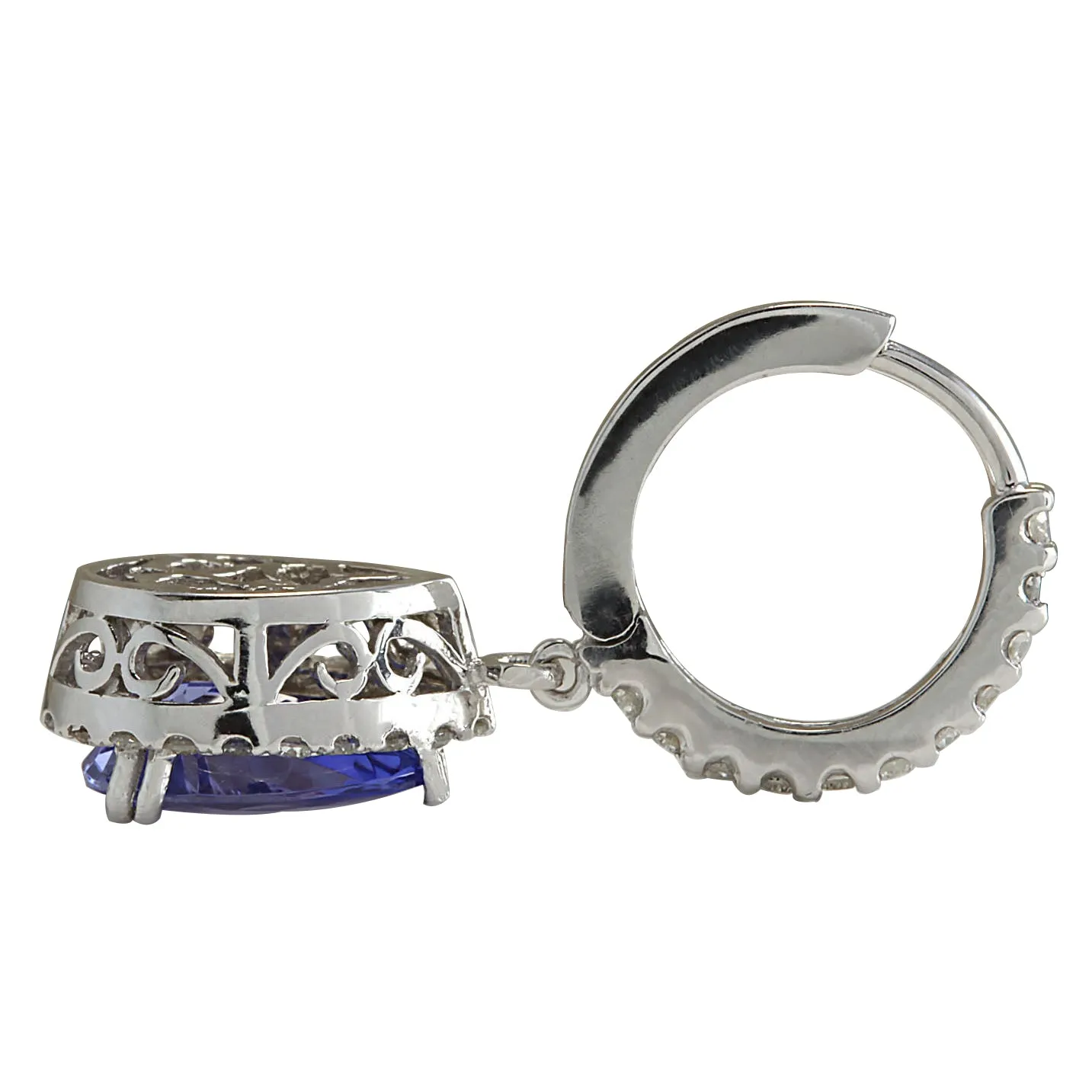 3.94 Carat Natural Tanzanite 14K White Gold Diamond Earrings