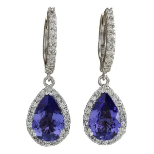 3.94 Carat Natural Tanzanite 14K White Gold Diamond Earrings