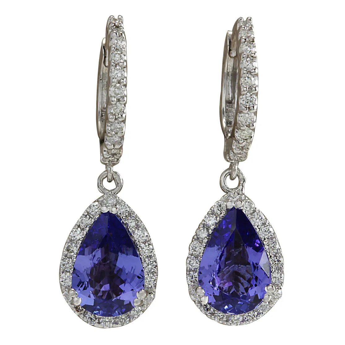 3.94 Carat Natural Tanzanite 14K White Gold Diamond Earrings