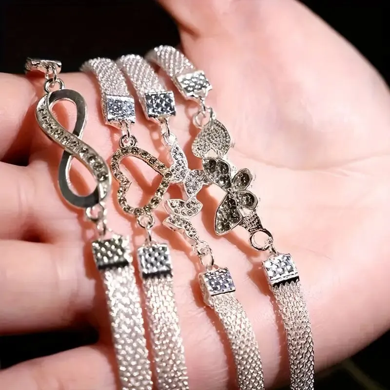 4-Pieces: Wide Edge Chain Anklets Set