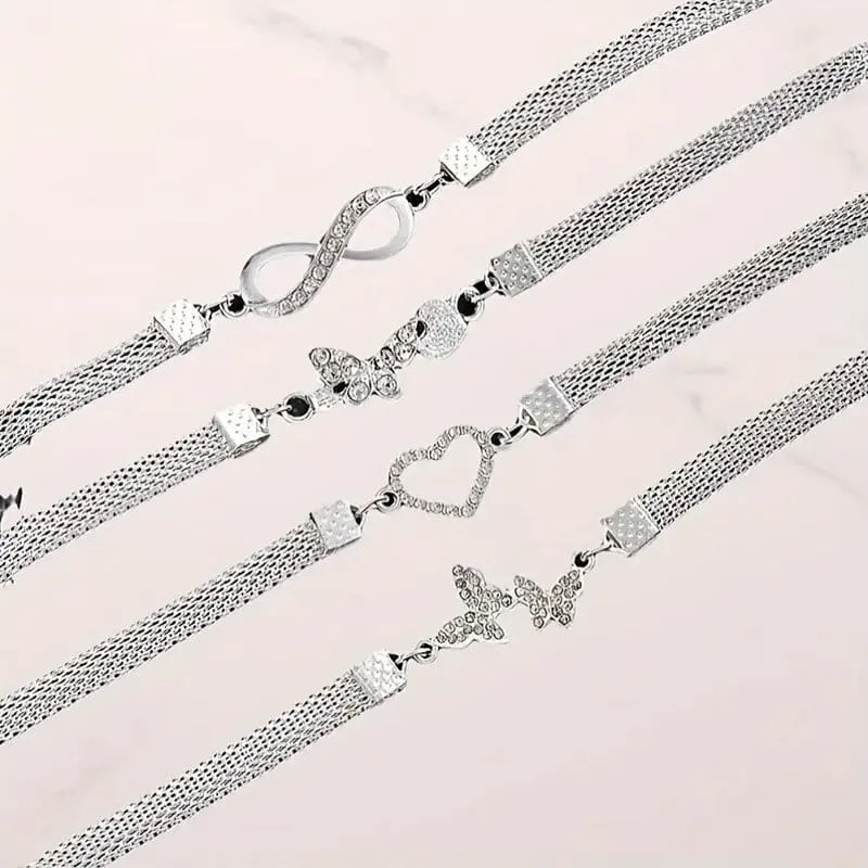 4-Pieces: Wide Edge Chain Anklets Set