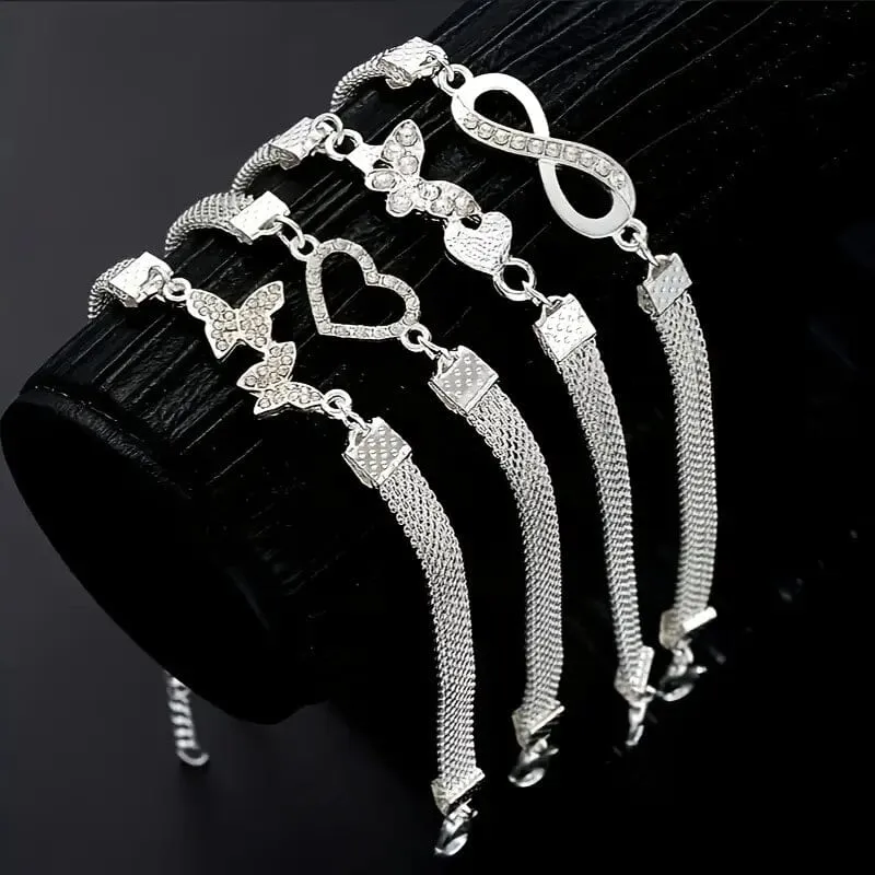 4-Pieces: Wide Edge Chain Anklets Set