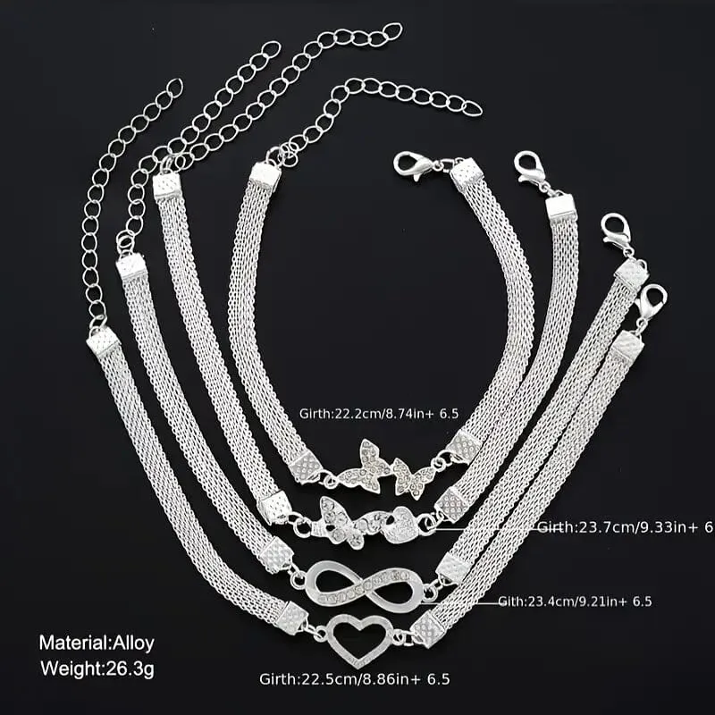 4-Pieces: Wide Edge Chain Anklets Set