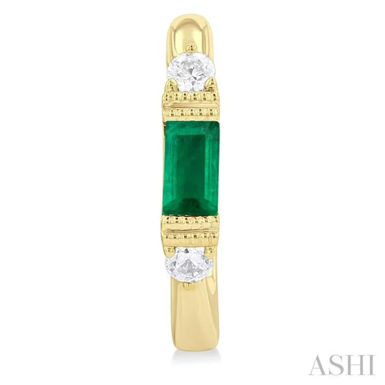 4X2 MM Baguette Cut Emerald and 1/10 ctw Round Cut Diamond Precious Hoop Earring in 10K Yellow Gold