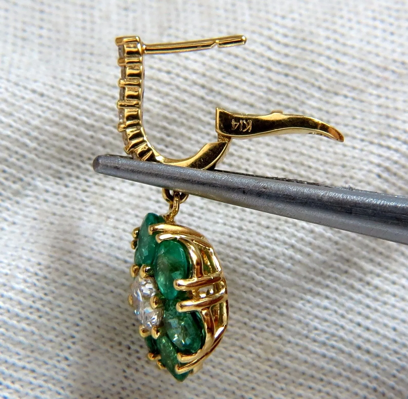 5.38ct Flora Cluster Natural emerald diamond dangle earrings 14kt vivid greens