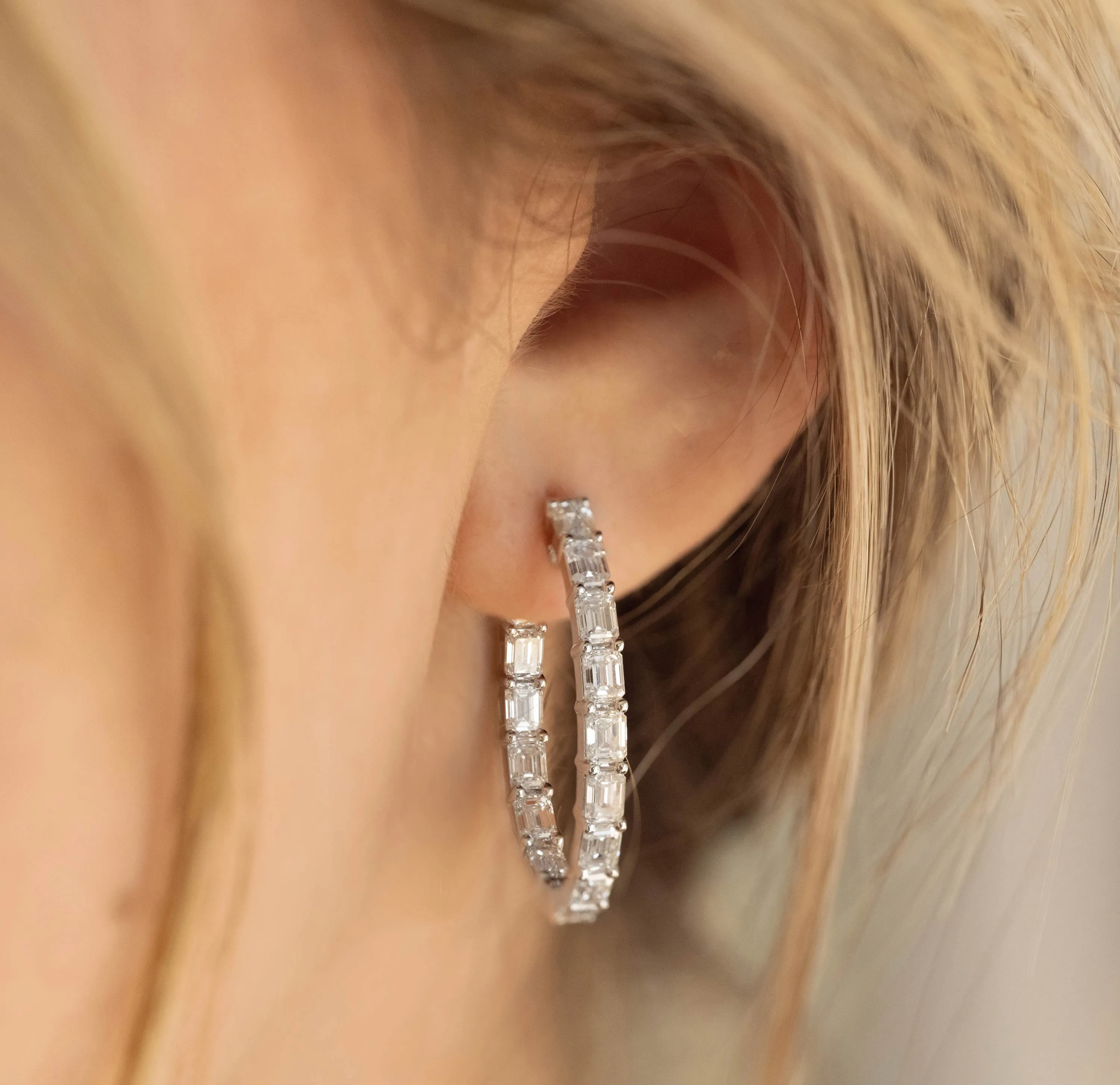 5.50ctw. Natural Emerald Cut Diamond Hoop Earrings