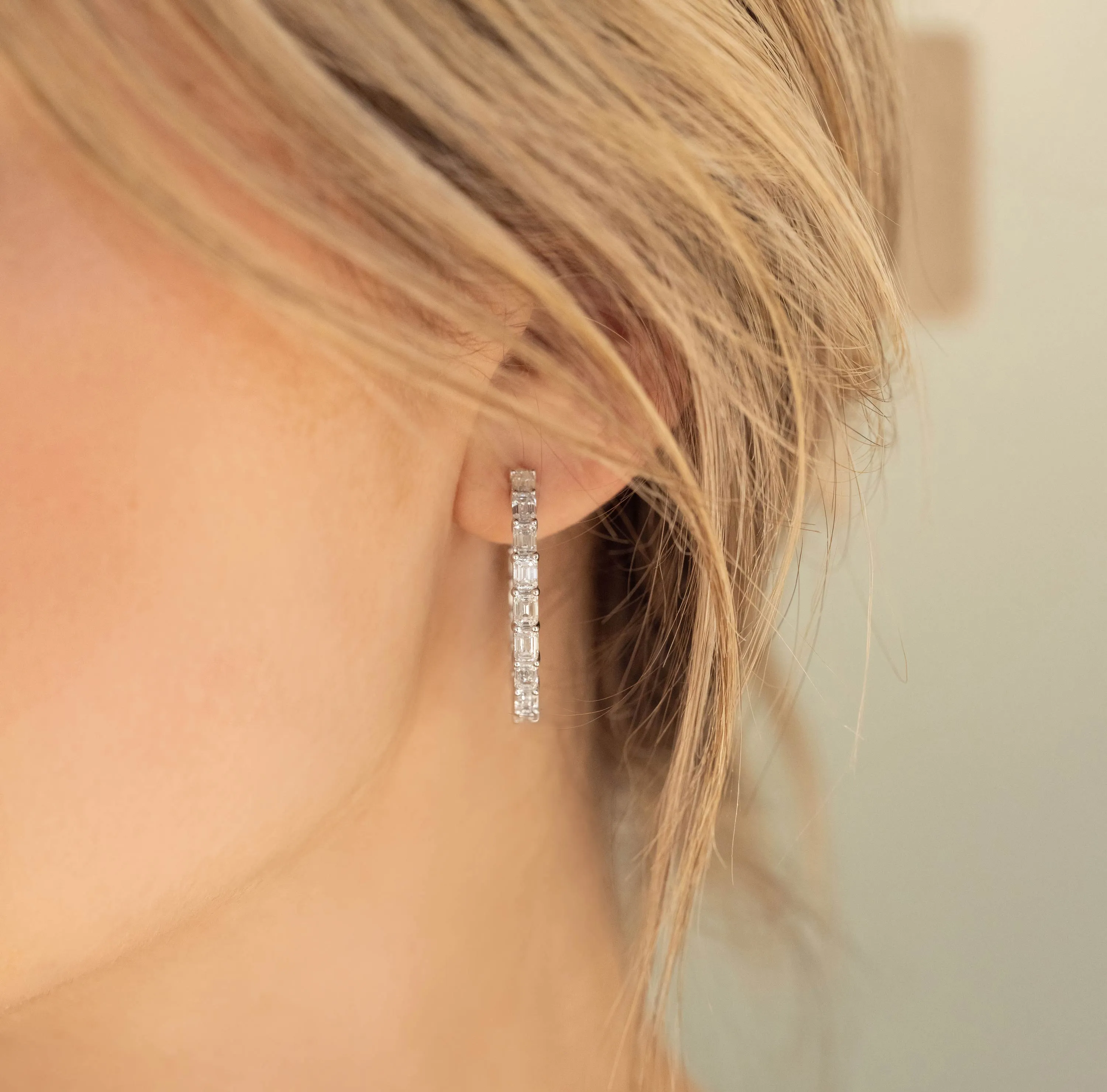5.50ctw. Natural Emerald Cut Diamond Hoop Earrings
