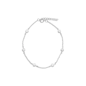 6 Bezel Set CZ Charm Anklet, 9" 1" ext.