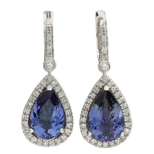 6.65 Carat Natural Tanzanite 14K White Gold Diamond Earrings