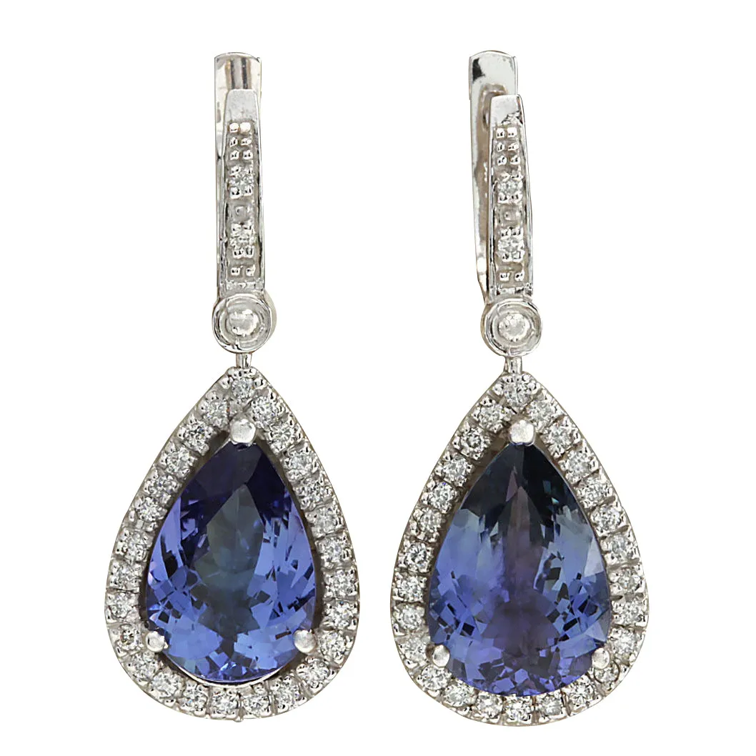 6.65 Carat Natural Tanzanite 14K White Gold Diamond Earrings
