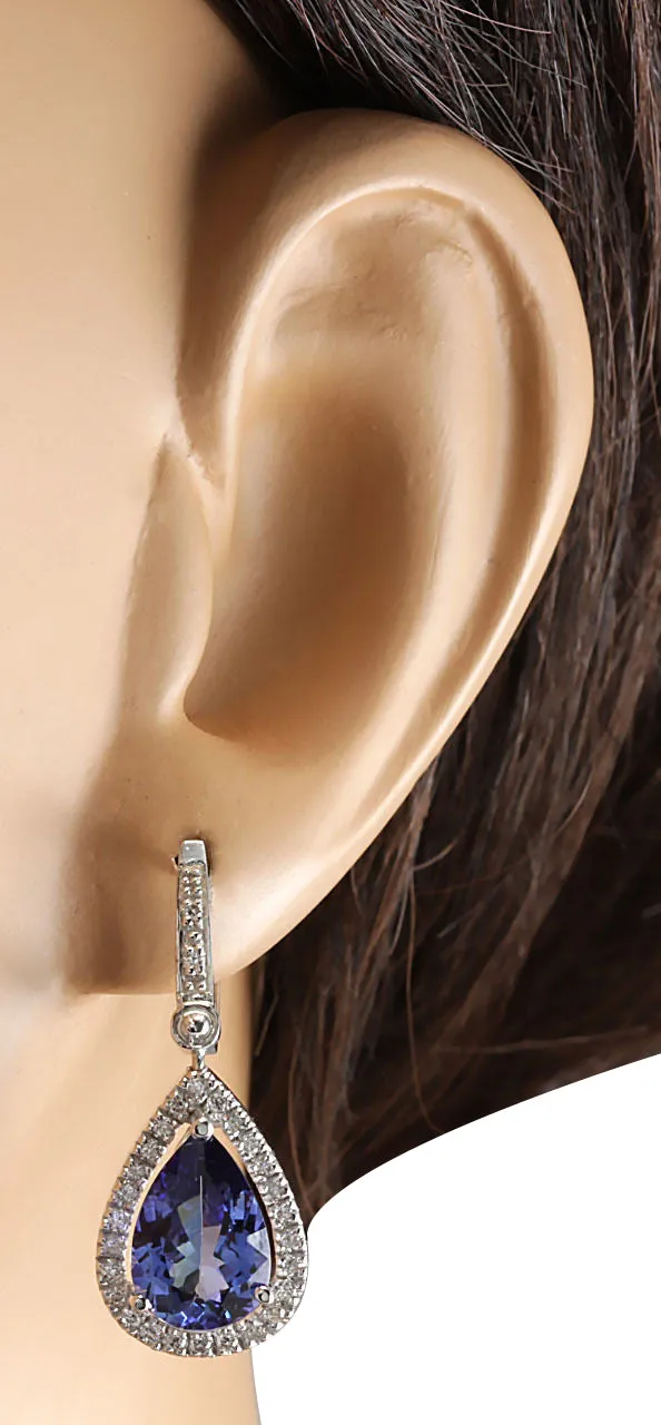 6.65 Carat Natural Tanzanite 14K White Gold Diamond Earrings