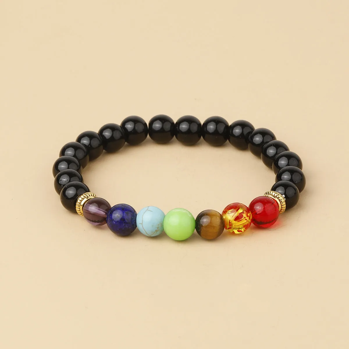 7 Chakra Stone Bead Bracelet Tiger Eye Yoga Balance Men Buddha Jewelry