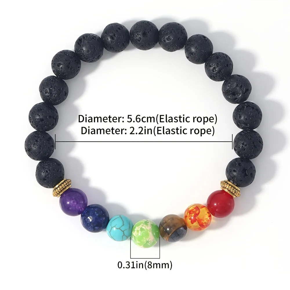 7 Chakra Stone Bead Bracelet Tiger Eye Yoga Balance Men Buddha Jewelry