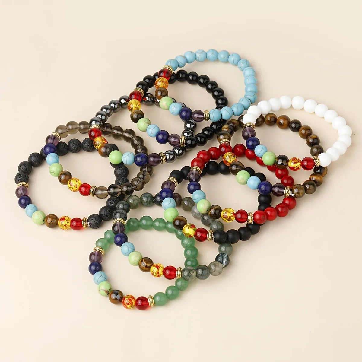 7 Chakra Stone Bead Bracelet Tiger Eye Yoga Balance Men Buddha Jewelry