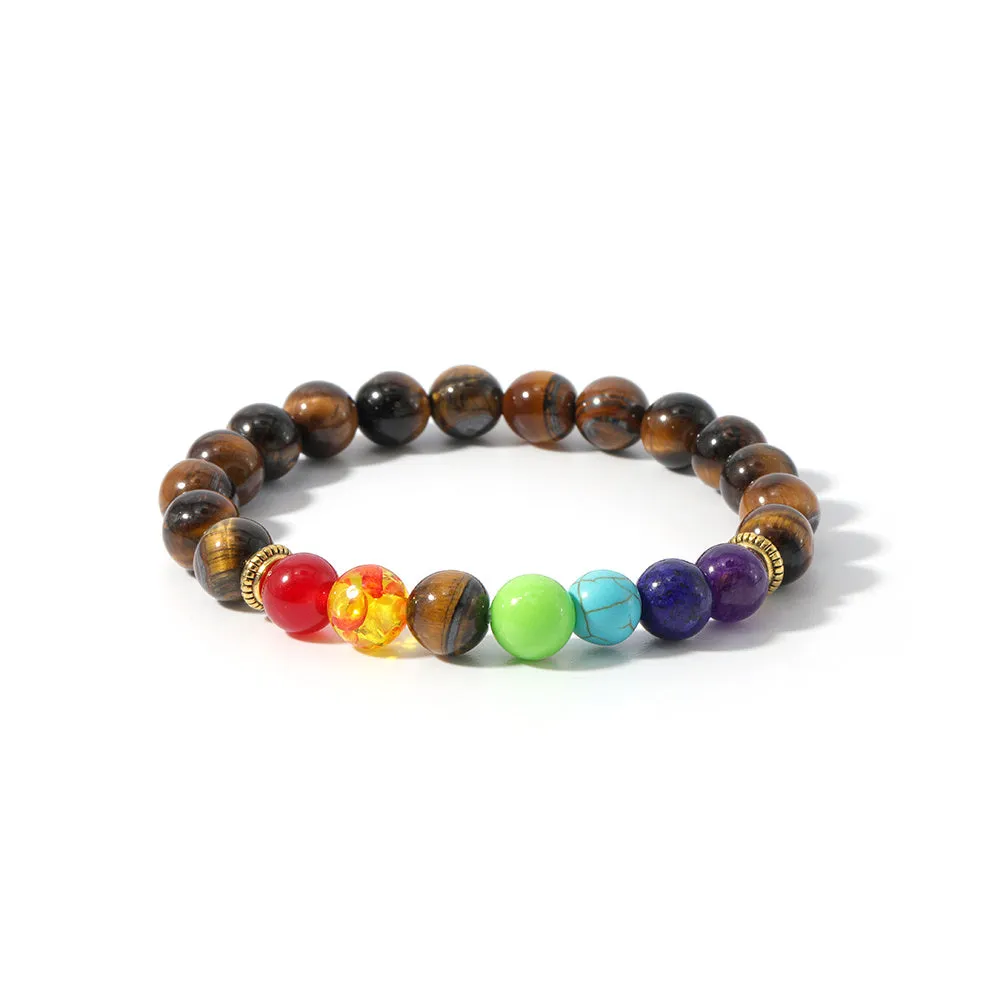 7 Chakra Stone Bead Bracelet Tiger Eye Yoga Balance Men Buddha Jewelry