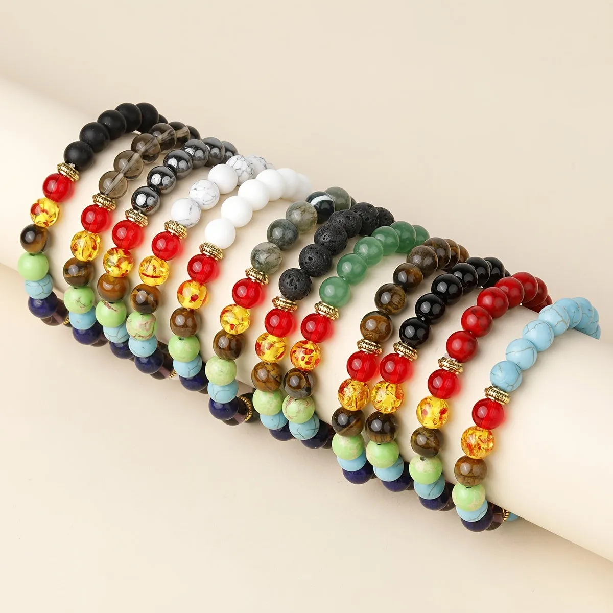 7 Chakra Stone Bead Bracelet Tiger Eye Yoga Balance Men Buddha Jewelry