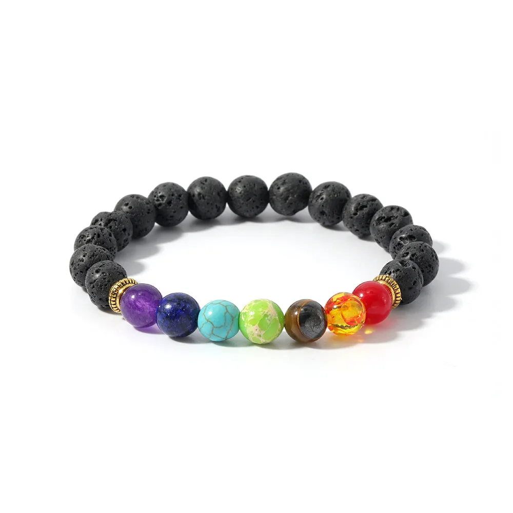 7 Chakra Stone Bead Bracelet Tiger Eye Yoga Balance Men Buddha Jewelry