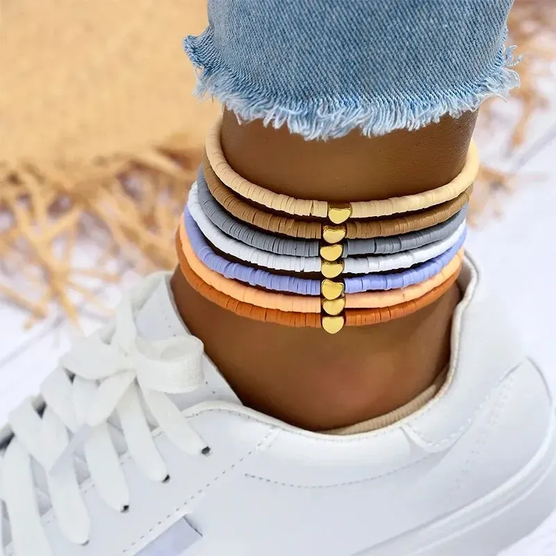 7 Women's Feet Chains Simple and Colorful Random Soft Ceramic Love Feet Chains Beach Party Layered Bohemian