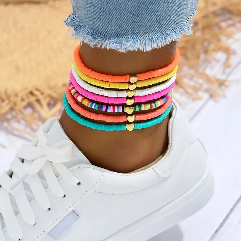 7 Women's Feet Chains Simple and Colorful Random Soft Ceramic Love Feet Chains Beach Party Layered Bohemian