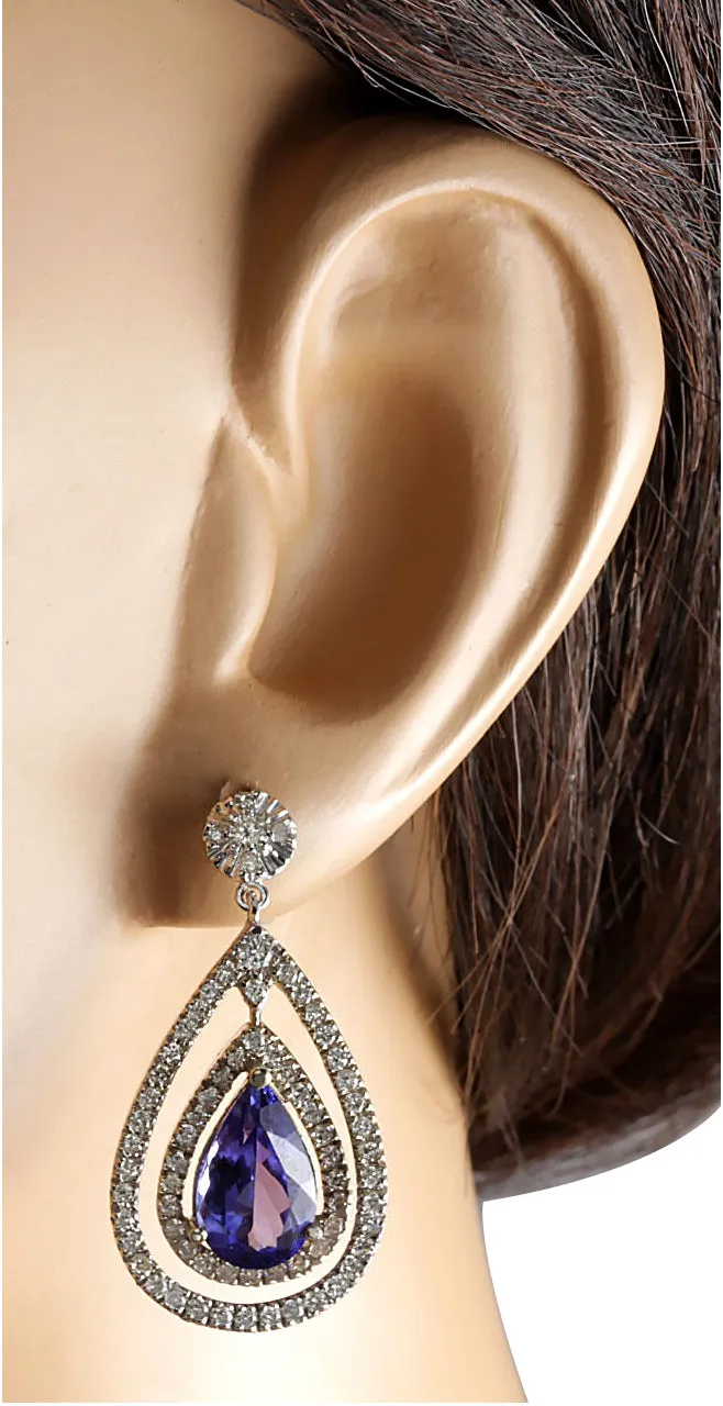 7.82 Carat Natural Tanzanite 14K White Gold Diamond Earrings