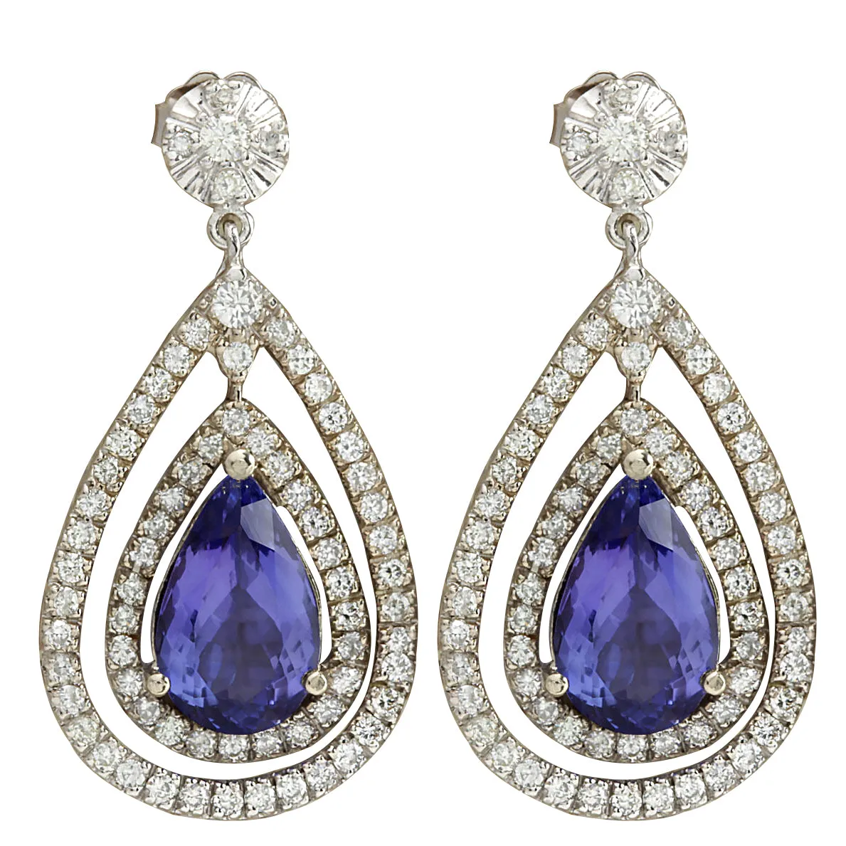 7.82 Carat Natural Tanzanite 14K White Gold Diamond Earrings