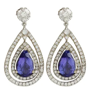 7.82 Carat Natural Tanzanite 14K White Gold Diamond Earrings