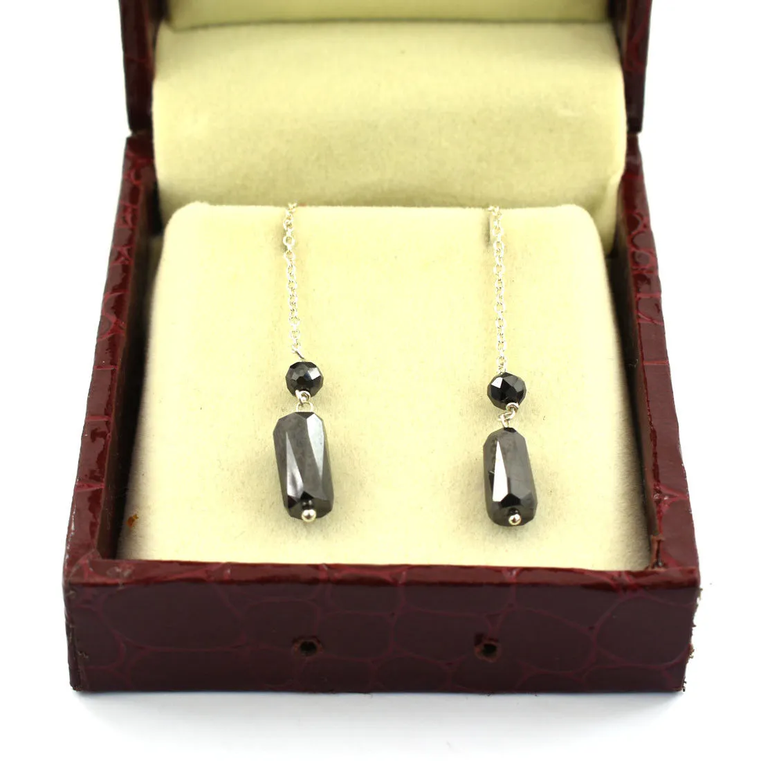 8 Ct, AAA Certified Black Diamond Dangler Earring in 925 Silver, Great Shine & Excellent Quality